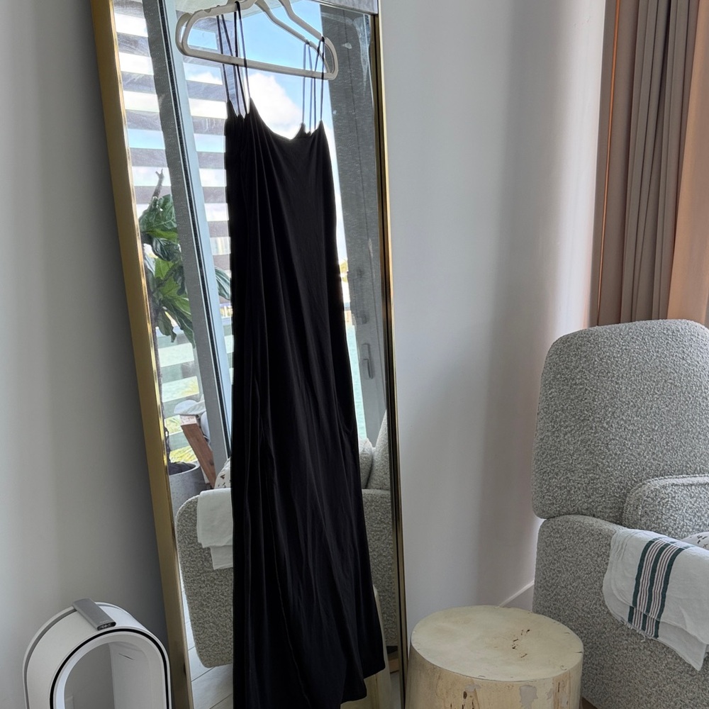 Black long bumpsuit xs maxi dress with side slit